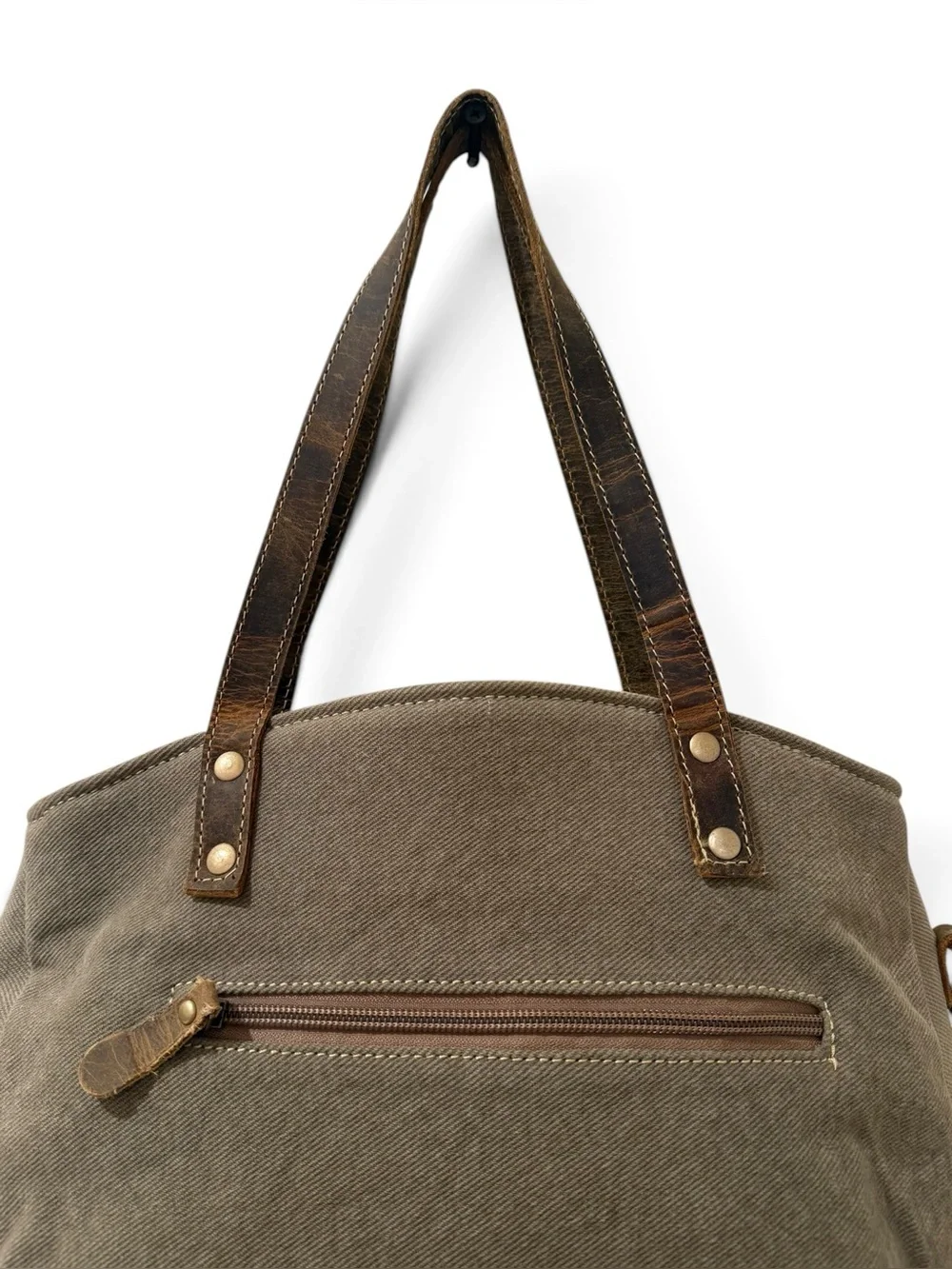 Myra Cherish Tote Brown Leather Canvas Woven Crossbody Shoulder Bag